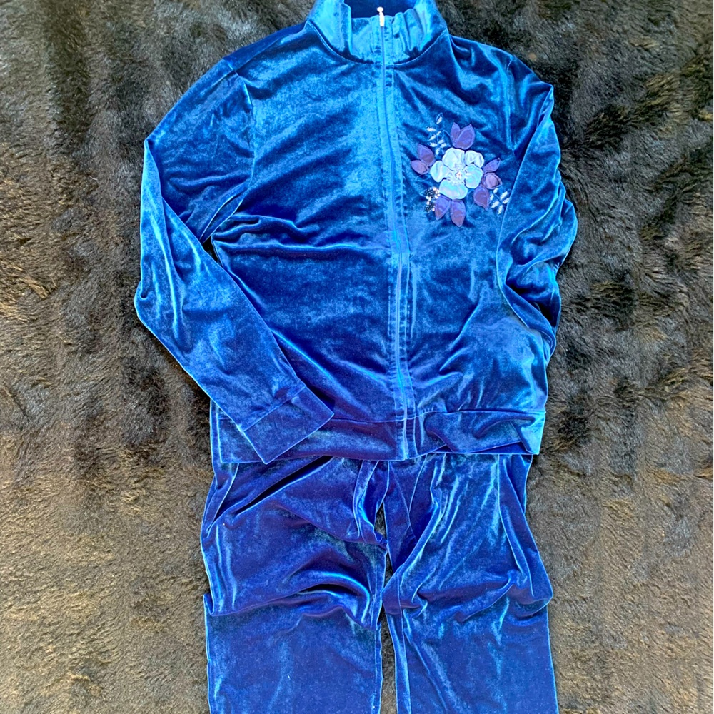 Vintage Jaclyn Smith Blue Velveteen 2 Piece Set NWOT